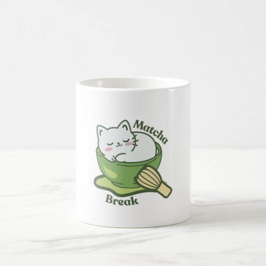 Süße Katze mit Matcha-Getränk Kaffeetasse (Mittel)