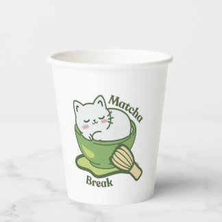 Süße Katze mit Matcha-Getränk Pappbecher
