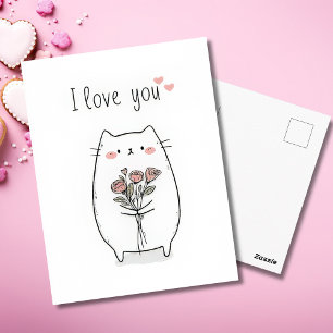 Süße Katze mit Rosen Valentinstagskarte Postkarte