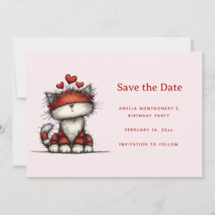 Süße Katze mit roten Liebesherzen Save The Date