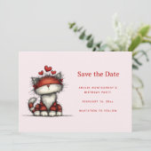 Süße Katze mit roten Liebesherzen Save The Date (Stehend Vorderseite)
