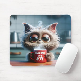 Süße Katze mit roter Kaffeetasse Mousepad