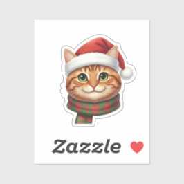 Süße Katze mit Santa-Hut und gestricktem Schal Wei Aufkleber