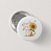 Süße Katze mit Sonnenblumen-Kawaii-Design Button (Vorne & Hinten)