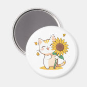 Süße Katze mit Sonnenblumen-Kawaii-Design Magnet (Vorderseite/Rückseite)