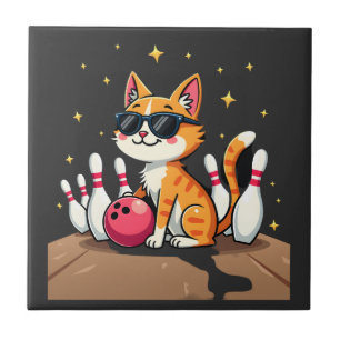 Süße Katze mit Sonnenbrille Katze spielt Bowling f Fliese