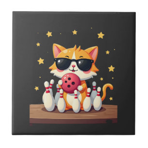 Süße Katze mit Sonnenbrille Katze spielt Bowling f Fliese