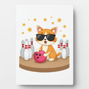 Süße Katze mit Sonnenbrille Katze spielt Bowling f Fotoplatte
