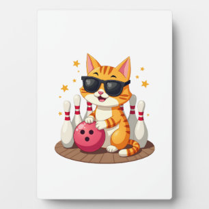 Süße Katze mit Sonnenbrille Katze spielt Bowling f Fotoplatte