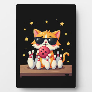 Süße Katze mit Sonnenbrille Katze spielt Bowling f Fotoplatte