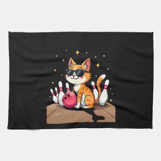 Süße Katze mit Sonnenbrille Katze spielt Bowling f Geschirrtuch (Horizontal)