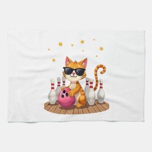 Süße Katze mit Sonnenbrille Katze spielt Bowling f Geschirrtuch