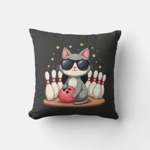 Süße Katze mit Sonnenbrille Katze spielt Bowling f Kissen