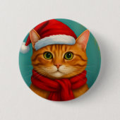 Süße Katze mit Weihnachtsherz Button (Vorderseite)