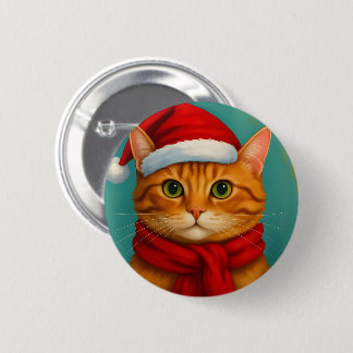 Süße Katze mit Weihnachtsherz Button