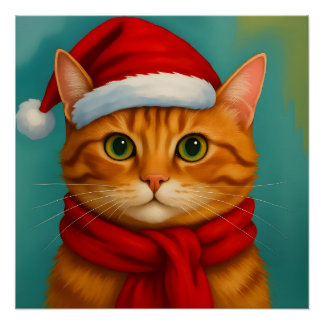 Süße Katze mit Weihnachtsherz Poster