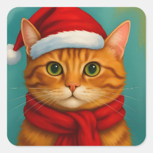 Süße Katze mit Weihnachtsherz Quadratischer Aufkleber