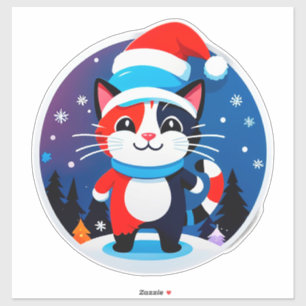 Süße Katze mit Weihnachtsmannmütze Aufkleber