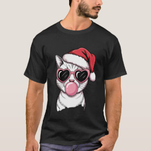 Süße Katze mit Weihnachtsmannmütze und Herzbrille T-Shirt