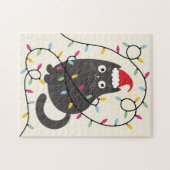 Süße Katze mit Weihnachtsmannmütze und Lichtern We Puzzle (Horizontal)