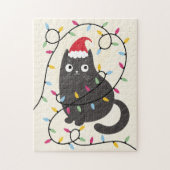 Süße Katze mit Weihnachtsmannmütze und Lichtern We Puzzle (Vertikal)