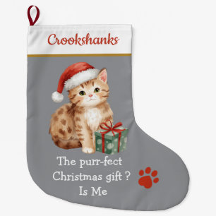 Süße Katze mit Weihnachtsmannmütze Weihnachtsstrum Großer Weihnachtsstrumpf