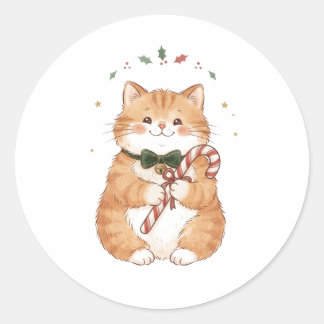 Süße Katze mit Zuckerstangen-Weihnachtsaufkleber Runder Aufkleber