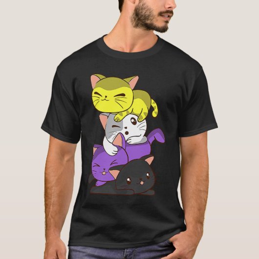 Süße Katze Nonbinäre Flagge LGBTQ Non Binary Prid T-Shirt (Vorderseite)