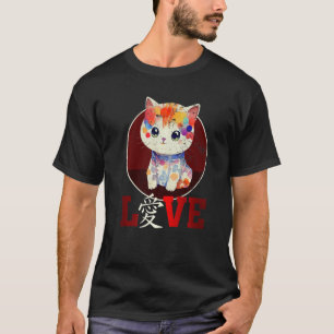 Süße Katze Pastel-Medien Liebe Chinesisches Zeiche T-Shirt