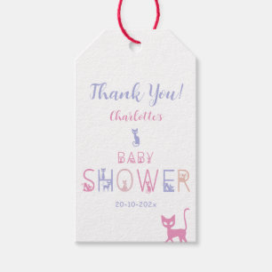 Süße Katze Pastellfarbe Baby Shower Geschenkanhänger
