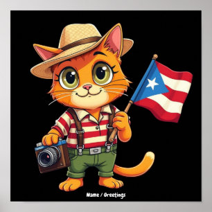 Süße Katze Puerto-ricanische Flagge Boricua Hispan Poster