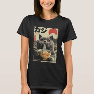 Süße Katze Ramen Ästhetik Japanische Ukiyo-e Fuji  T-Shirt