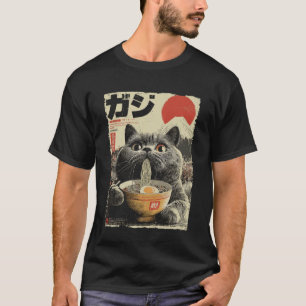 Süße Katze Ramen Ästhetik Japanische Ukiyo-e Fuji  T-Shirt
