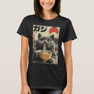 Süße Katze Ramen Ästhetik Japanische Ukiyo-e Fuji T-Shirt