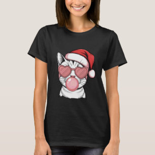 Süße Katze Rosa Blasen Weihnachtsmann Hut Weihnach T-Shirt
