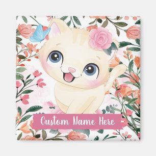 Süße Katze rosa Rosen erröten Blumen benutzerdefin Magnet