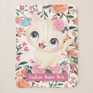 Süße Katze rosa Rosen erröten Blumen benutzerdefin Sherpadecke
