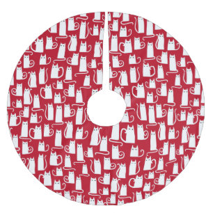 Süße Katze Rot und Weiß Polyester Weihnachtsbaumdecke