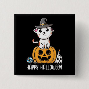 Süße Katze saß auf Kürbis Halloween Button