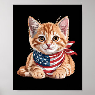 Süße Katze Sommerflagge Us Memorial Day  Poster