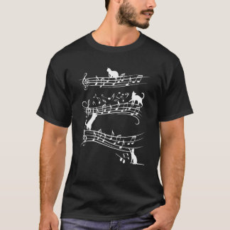 Süße Katze spielt auf musikalischen Noten Musik Kl T-Shirt