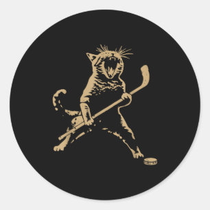 Süße Katze spielt Eishockey Liebhaber Spieler Lust Runder Aufkleber