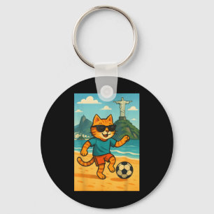 Süße Katze spielt Fußball Sport Rio De Janeiro Bra Schlüsselanhänger