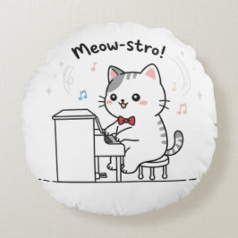 Süße Katze spielt Klaviermusik Rundes Kissen