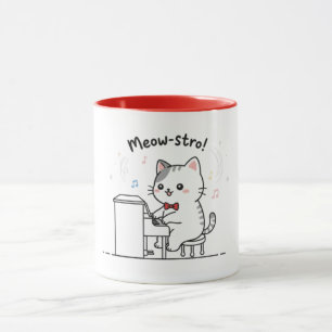 Süße Katze spielt Klaviermusik Tasse