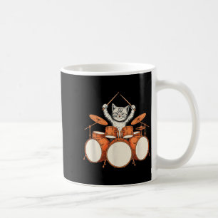 Süße Katze spielt Schlagzeug Lustiger Schlagzeuger Kaffeetasse