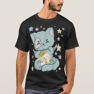 Süße Katze trinkt eine Bananenmilch Anime Neko für T-Shirt