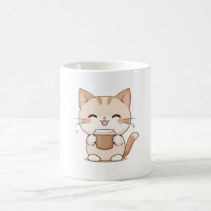 Süße Katze trinkt Kaffee Kawaii Design Kaffeetasse