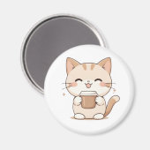 Süße Katze trinkt Kaffee Kawaii Design Magnet (Vorderseite/Rückseite)
