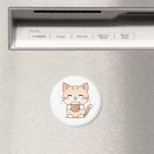 Süße Katze trinkt Kaffee Kawaii Design Magnet (In Situ (Geschirrspüler))